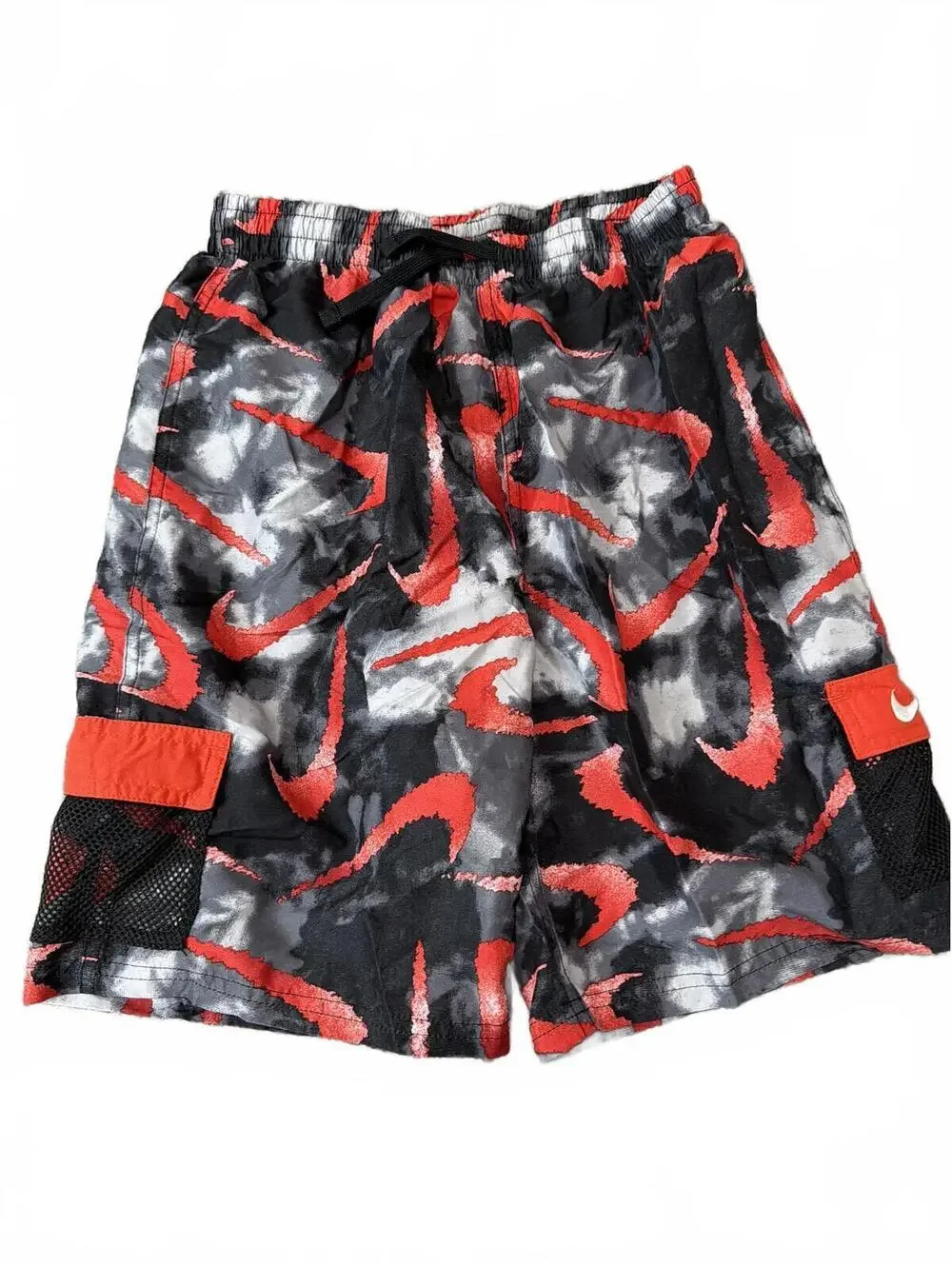 Nike Shorts Swim Trunks Cargo Pockets Red Black - Boys XL